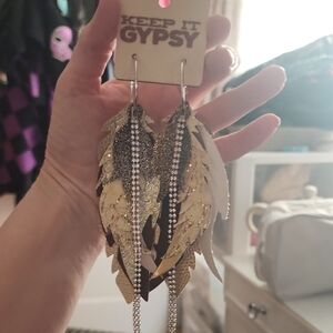 Keep It Gypsy Gold and Silver Feather Earrings